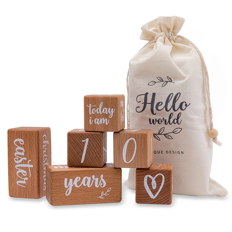 
Custom made Premium Solid Wood Baby Age Recording Milestone Block Print Wooden Milestone 