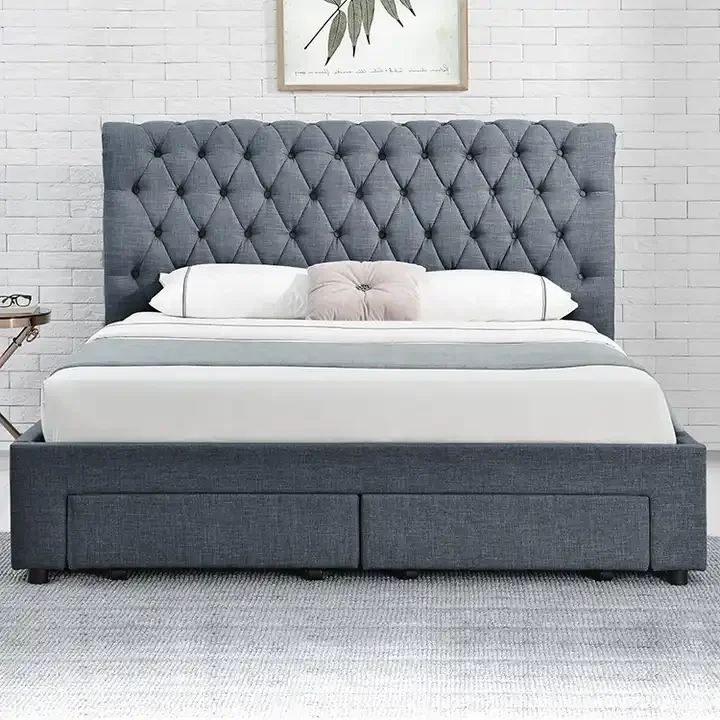 King Queen Size With Drawer Ottoman fabric Bed