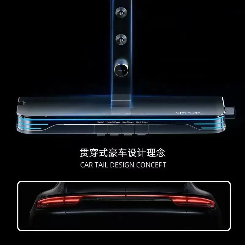 X9 Dark Grey Modern Shower Set Luxury Four Functions LED Digital Screen Waist and Back SPA Massage Rain Spray Square Head Faucet