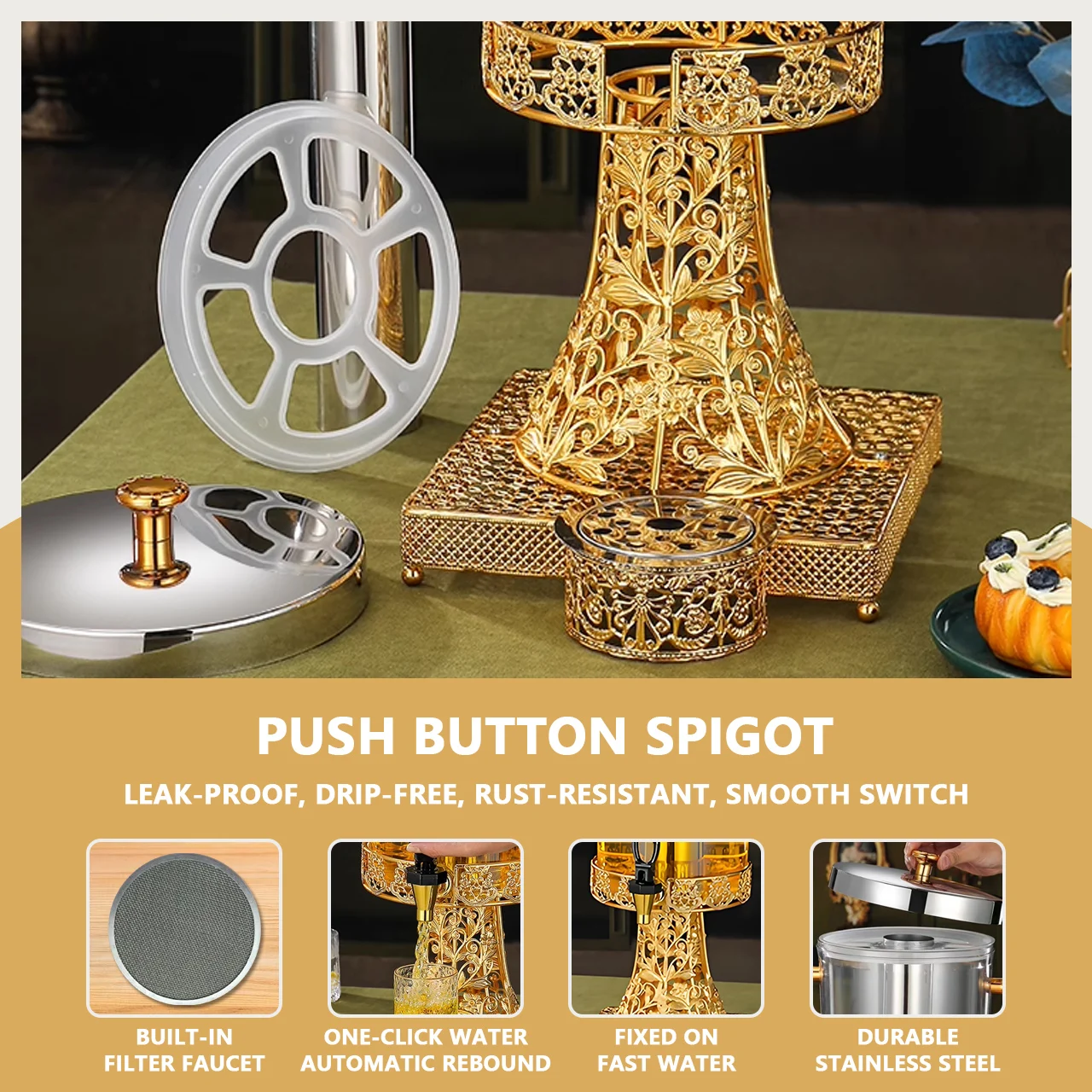 YITIAN Luxury Commercial Catering Equipment Golden 8L Plastic Beverage Dispenser Stainless Steel Cold Juice Drink Dispensers