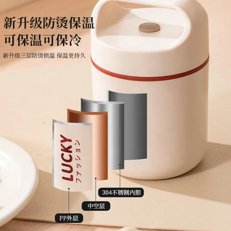 Lucky Lunch Container Stainless steel Vacuum Thermal Bento Lunch Box Soup Containers Wide Mouth 500ml Breakfast cup hot food jar