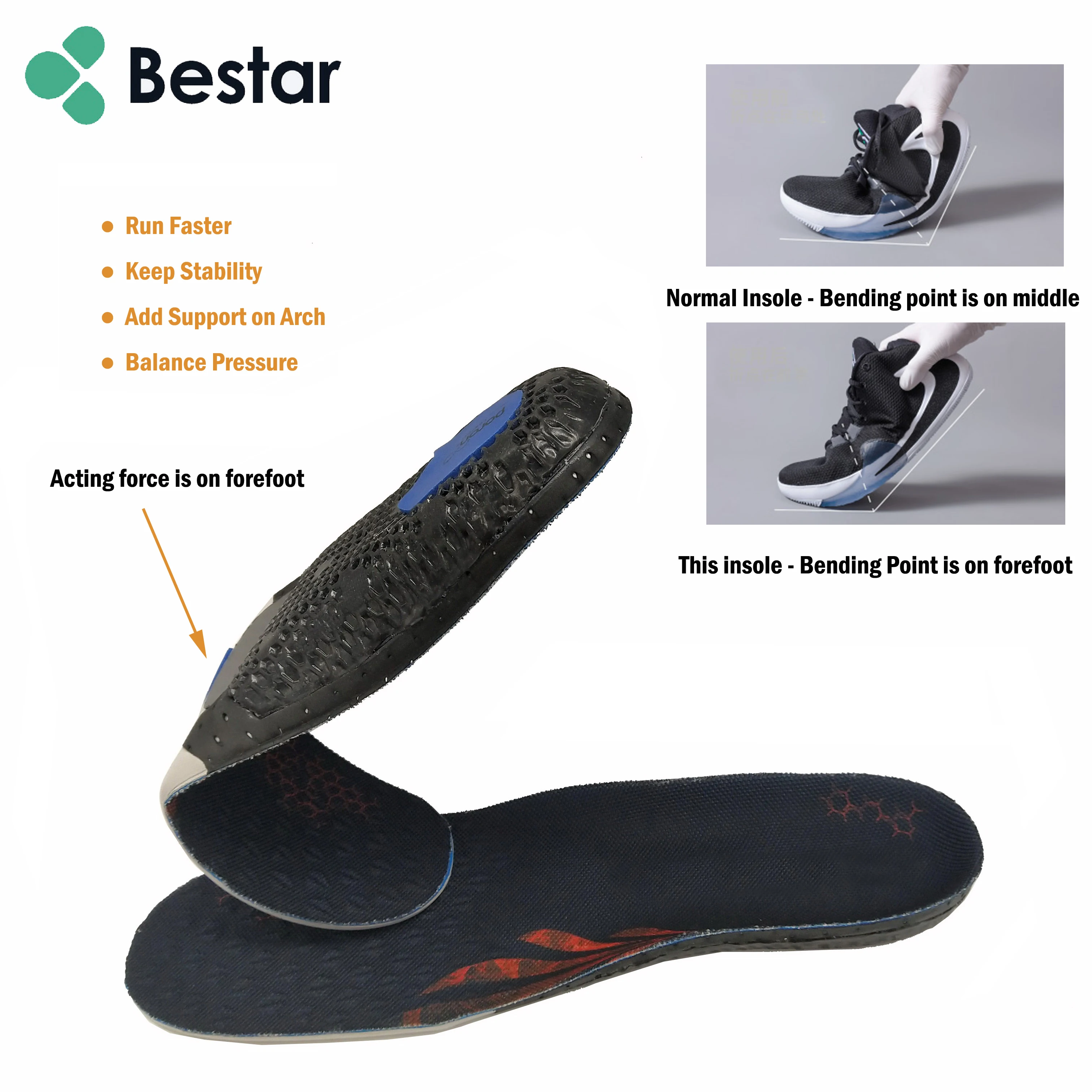 Rigid Carbon Fiber Insole Flat Foot Arch Support Shoe Insoles For Plantar Fasciitis Poron Gel Insoles