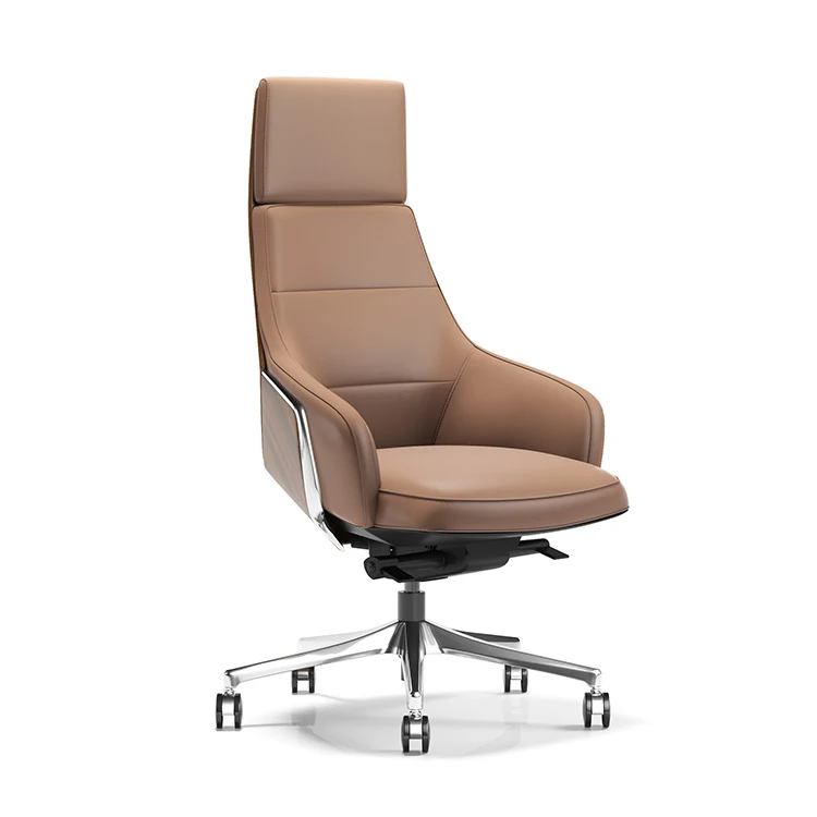 Custom adjust height armrest ceo boss brown leather executive chair for office