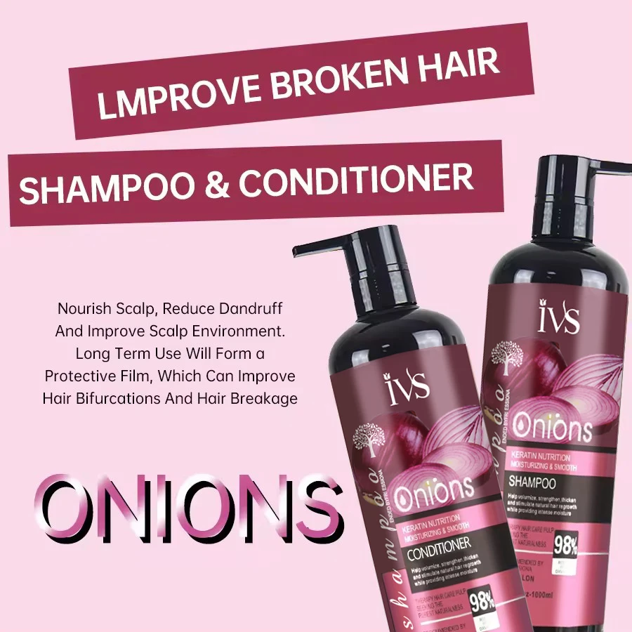 IVS Private Label Natural Keratin Organic Hair Care Products Anti Loss Hair Growth Clear Onion Shampoo And Conditioner Set