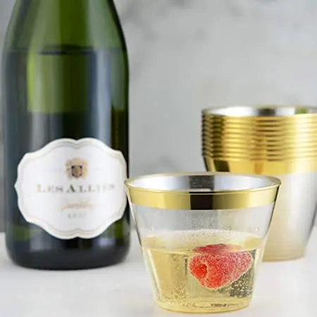 Disposable 9 oz Color Rim with Glitter Plastic Cups Hard Plastic  gold / rose/gold/silver rim with colorful glitter