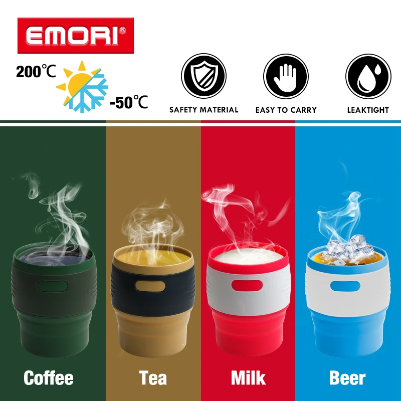 MOQ 500 pcs Multi Colors Leak Proof Silicone Collapsible Foldable Coffee Cup Mugs