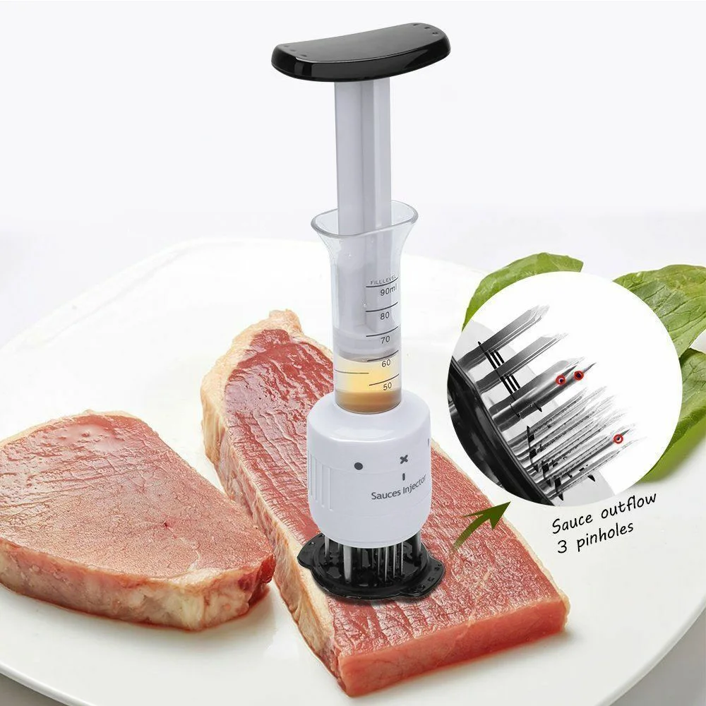 New Kitchen Supplies Stainless Steel Sauce Syringe Meat Softener Sauce Pickling Syringe for Softening Meat