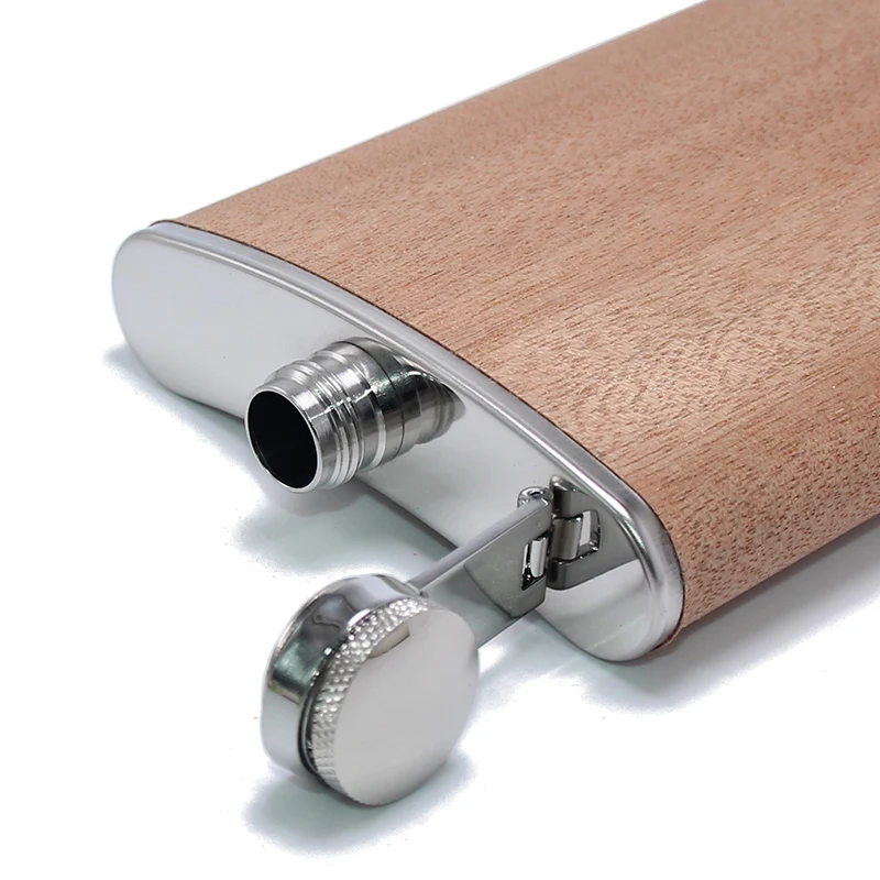 8oz Creative Metal Stainless Steel Hip Flask Wooden Wrapped Whiskey Wine Bottle Alcohol Pocket Flagon Gifts Wood Flask