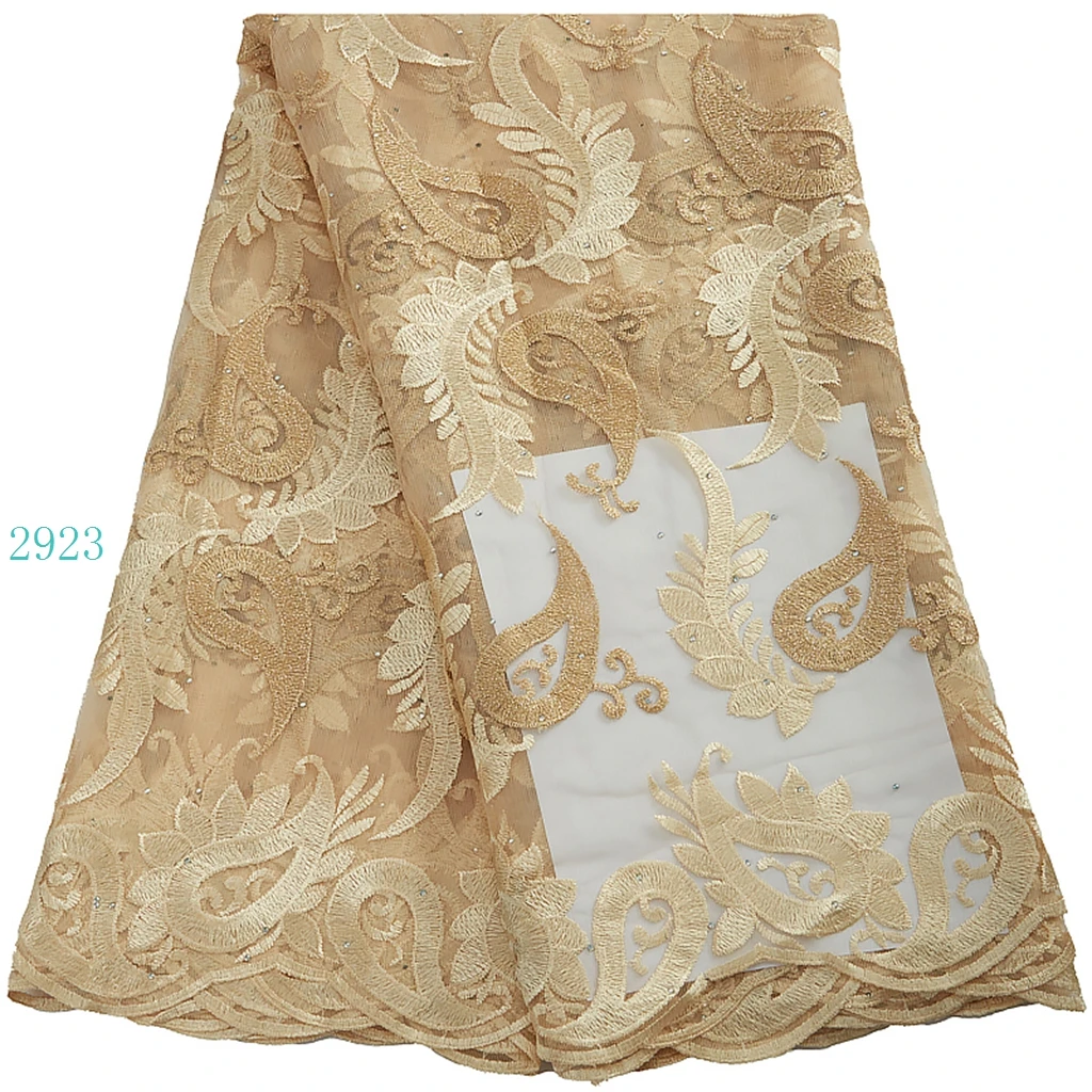 2923 Latest Styles French Mesh Lace Fabric Hand Made Stones Embroidery Lace Dress 5 Yard For Women Party Wedding Dress Sew