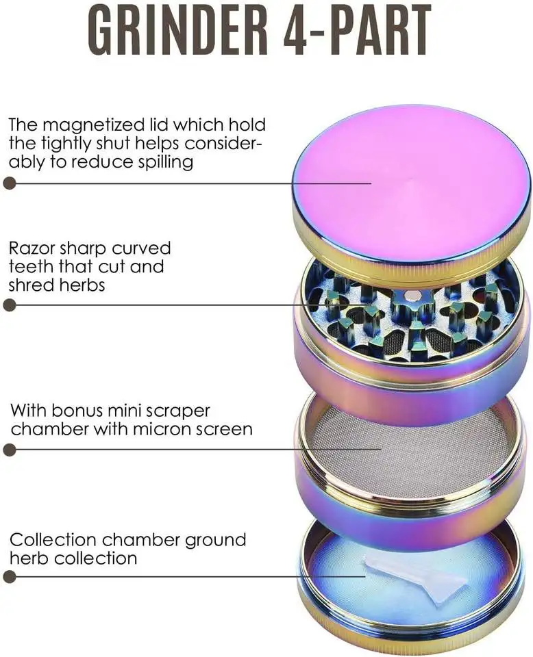 wholesale grinders OEM/ODM Custom logo 40mm 50mm 55mm 63mm 75mm metal herbal smoking 4 layers tobacco herb grinder