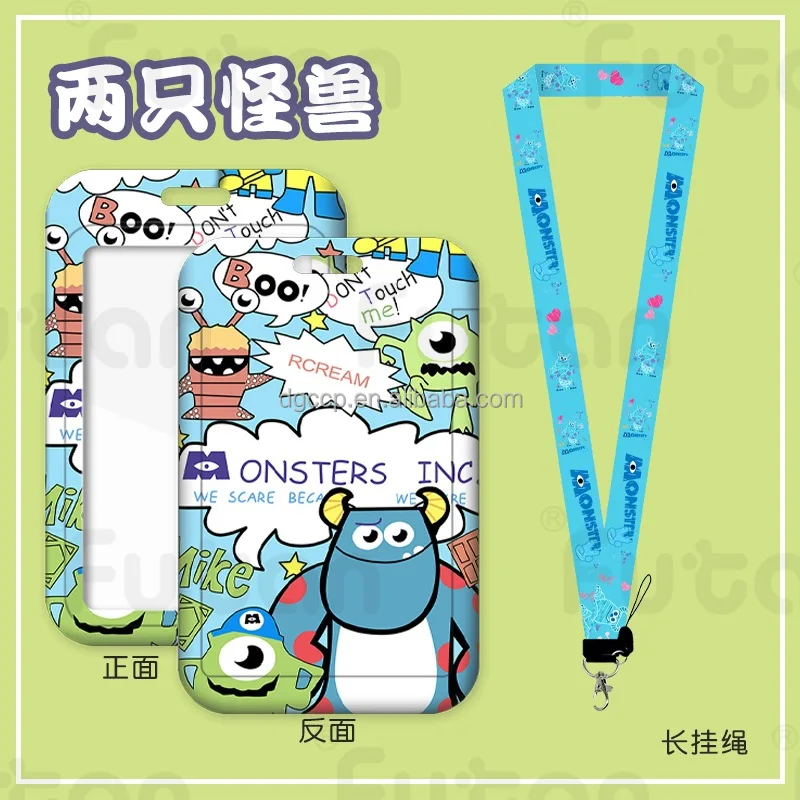 Cute Cartoon Woody Monster-Crew Card Holder Lanyard Anti-Lost Name Badge Bus Work ID Card Case with Lanyard