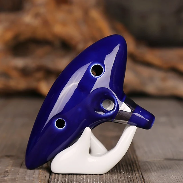 
New Arrival 12 Hole Ocarina Ceramic Alto C Legend of Zelda Ocarina Flute Blue Instrument decoration for zelda games with stand 