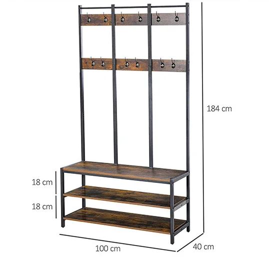 Modern metal & wood free standing coat rack hat stand floor hallstand shoe handbag display rack entryway bedroom hat tree