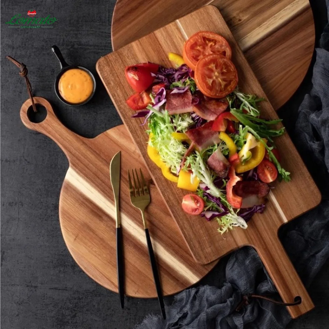 Japanese style solid wood baking seving tray acacia wooden Western food bread fruit steak pizza cutting  board for restaurant