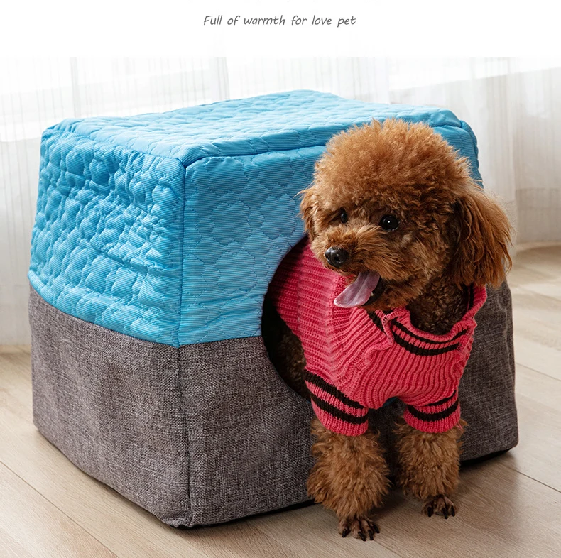 Dog Cooling Bed Cat Cave Bed Summer Sleeping Cool Ice Silk Bed Foldable Washable Soft Winter Pet Nest