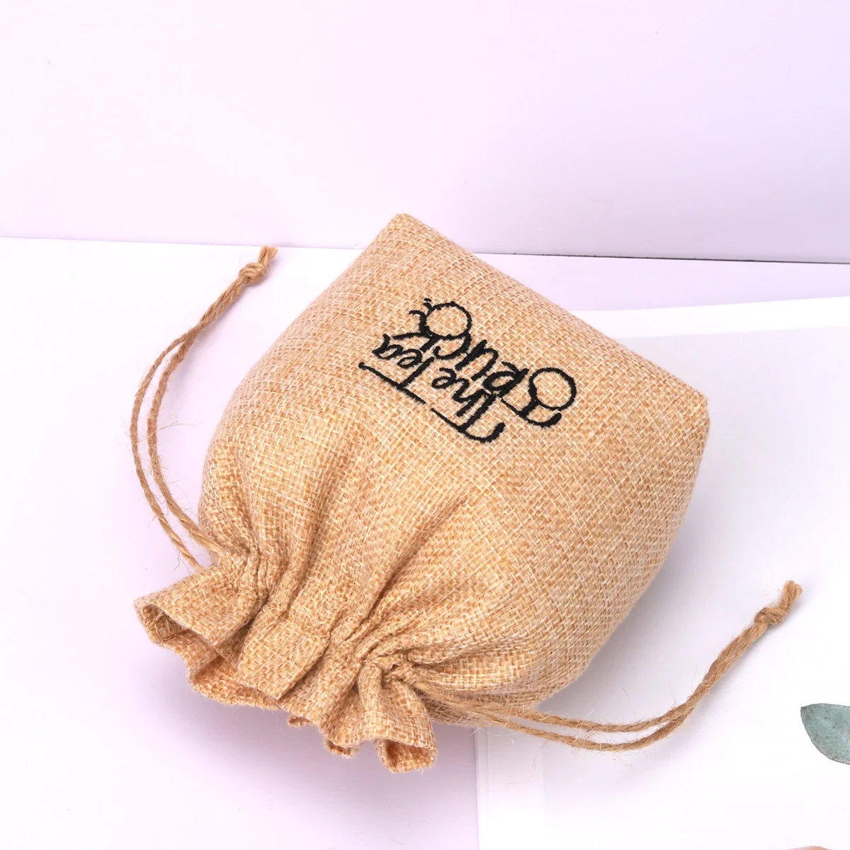 Custom Logo Printing Square Bottom Jute Coca Coffee Bean Packing Party Candy Gift Drawstring Bag