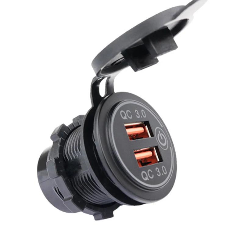 Car Charger USB Socket Waterproof RV Round Socket Dual USB QC3.0 With Touch Switch Charger 12v USB Socket