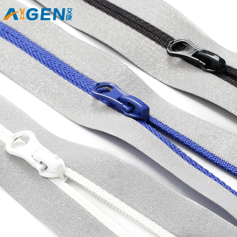AIGEN #3 Fashionable Reflective tape Nylon zips #3 Tent Auto Lock Ski Suit Customized Zipper For Garment