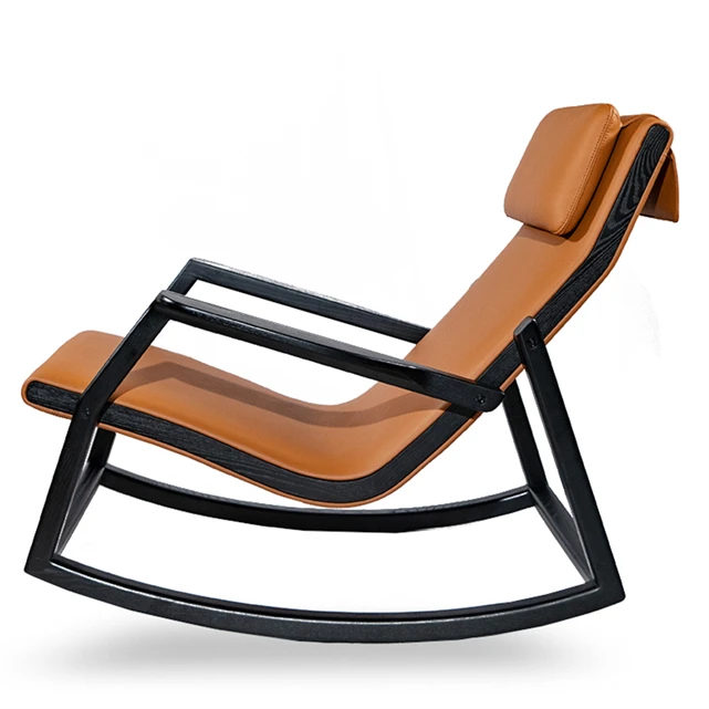 Unique design living room comfortable upholstered leather wooden leisure modern easy rocking chair for adult