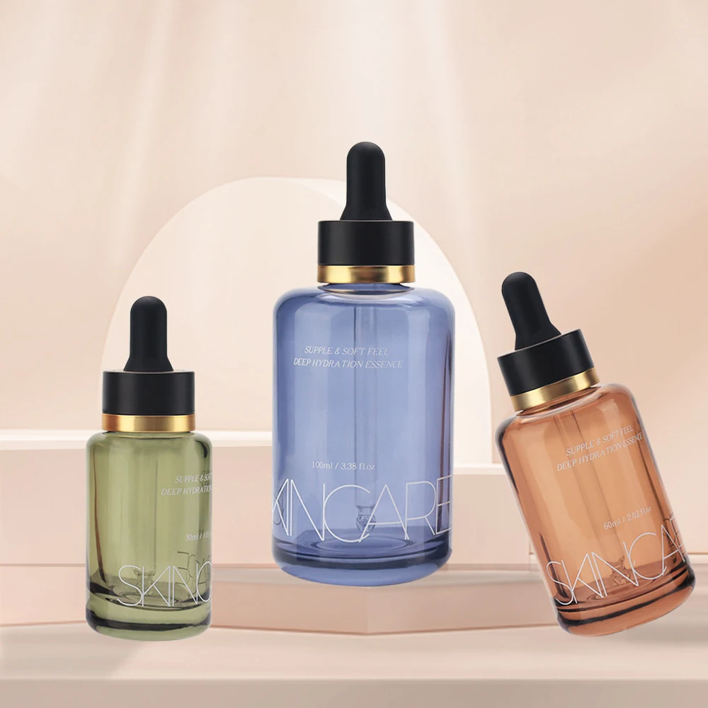 Low MOQ Luxury 1 oz 2oz Face Serum Glass Bottles Colorful and Rejuvenating Drop Serum Glass Bottle for Face for Face Serum