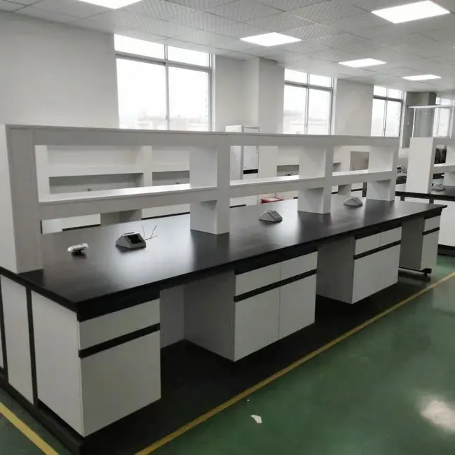 
Steel Frame Wood Cabinet Laboratory Central Table With Reagent Shelves 