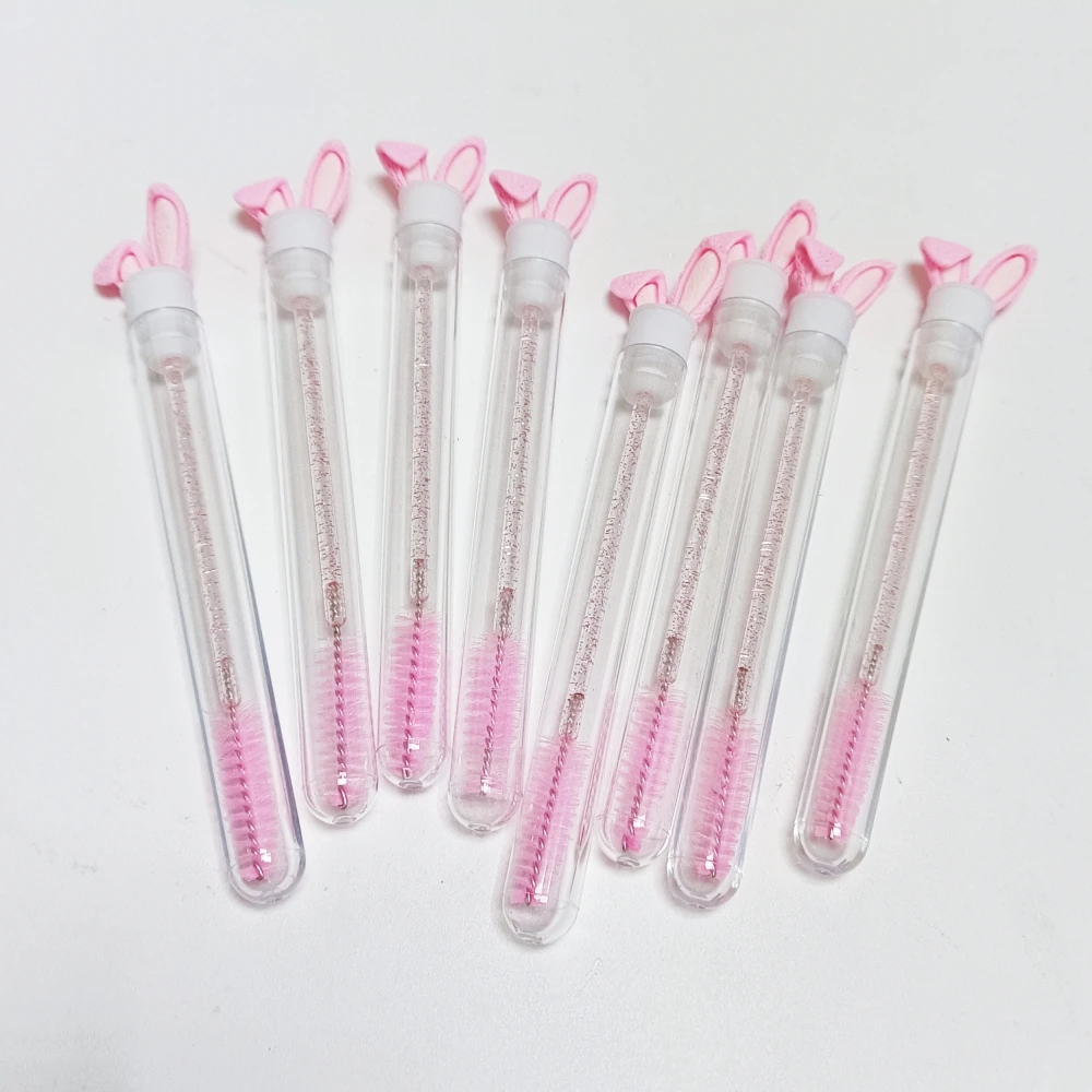 Custom Bunny Ear Mascara Brush Blue Pink Lash Brushes In Tube Disposable Mascara Lash Wand Tubes