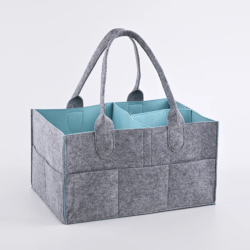 Custom Foldable Portable Double Layer Big Capacity Durable Nursery Nappy Storage Bin Organizer Box Tote Felt Baby Diaper Caddy