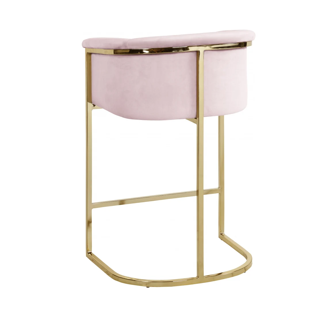Cheap Modern Nordic Wrought Iron GoldPink Velvet Metal High Bar Stool With
