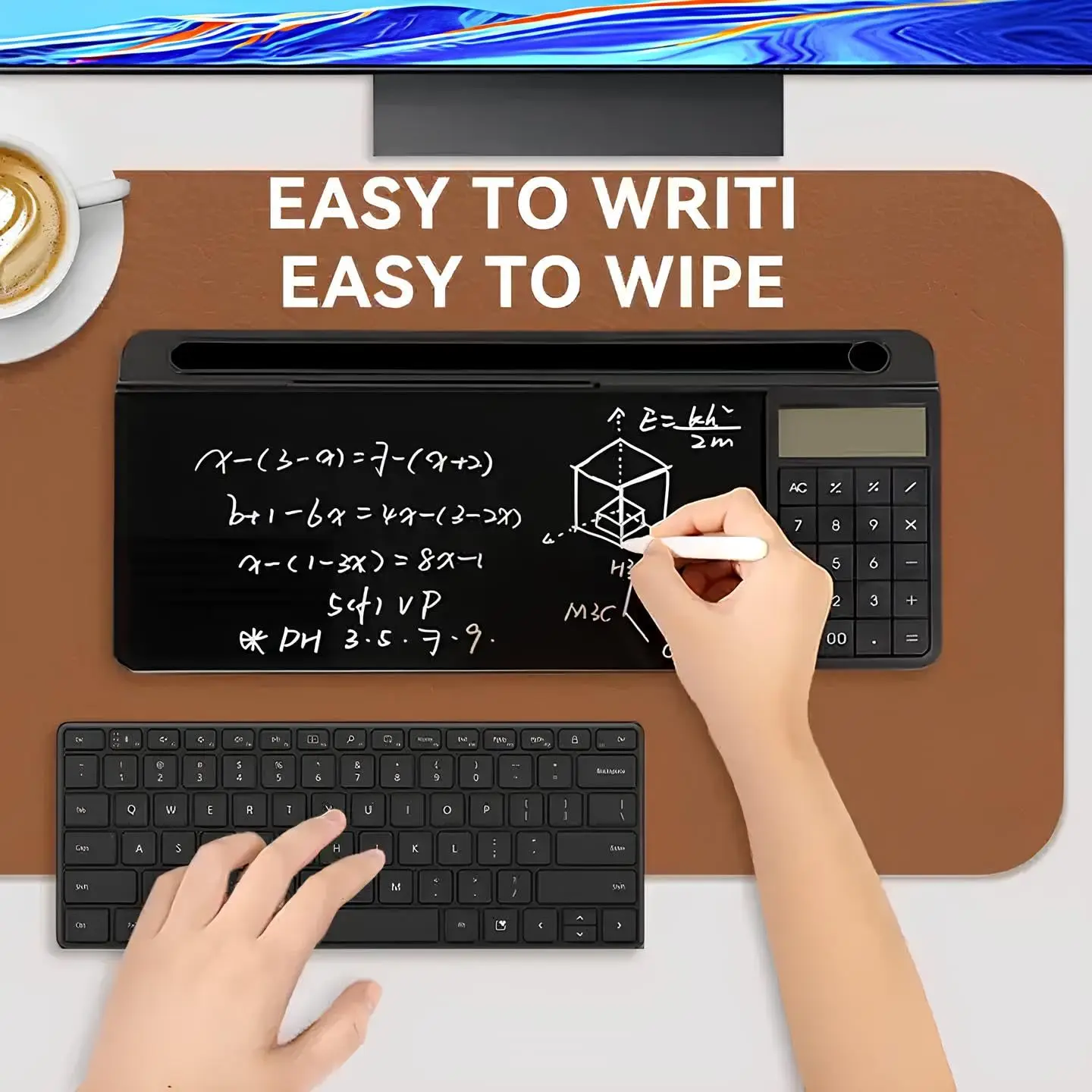 Hot Sale Dry Erase Writing Board with Calculator Desk Organiser Acrylic Whiteboard Tablet Holder with Marker & Duster for Office