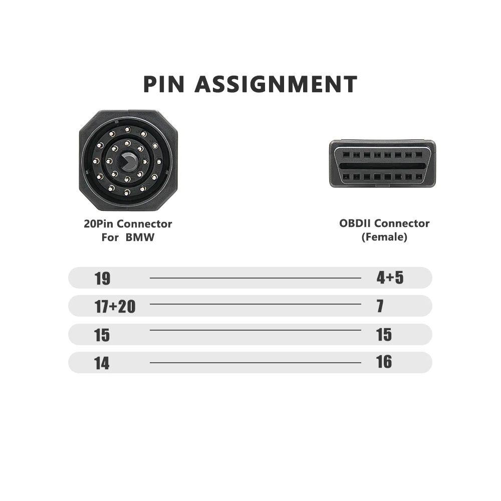 Hot Sale 16Pin to 20Pin OBD2 Cable for BMW Adapter 20 Pin Connector OBD Adapter Cable