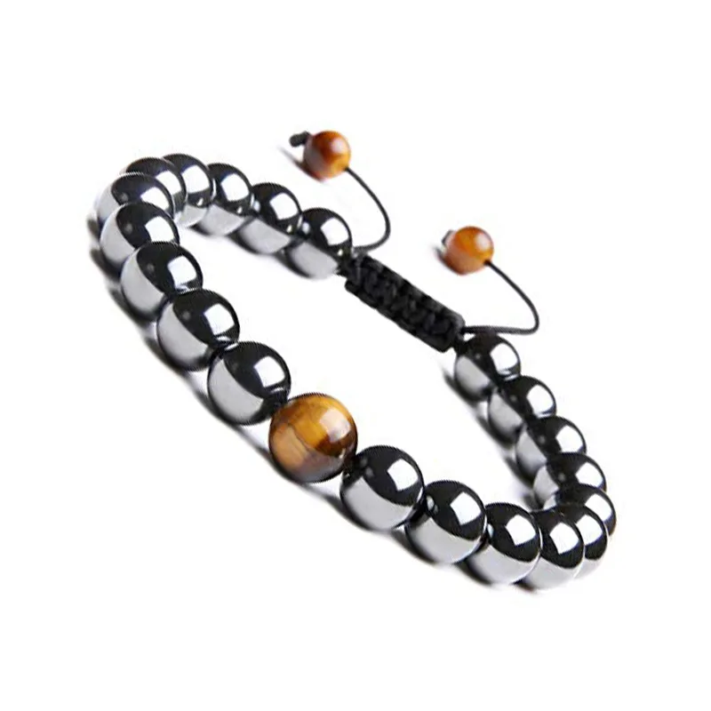 Mens Black Lava Rock Natural Stone Hematite Bracelet Tiger Eye Gemstone Bracelet Yoga Essential Oil Handwoven Braided Bracelet