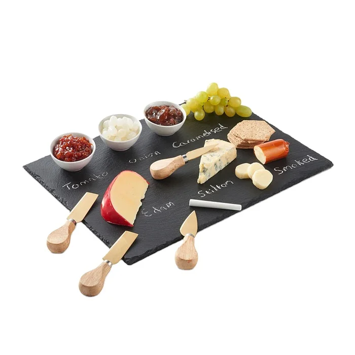 Natural Stone Kitchen Dinner Food Plates Cheese Cutting Board China Goods Wholesale Round Serving High Quality Black Slate Dish