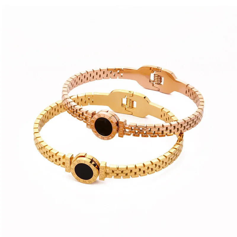 Simple Personality Roman Numeral Shell Stainless Steel Strap Hollow Bracelet For Women