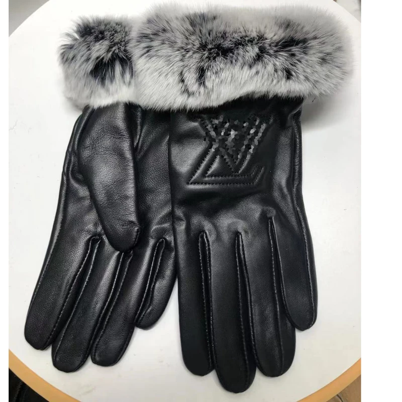 Fashion Ladies Sheep Leather Gloves Touch Screen Rex Rabbit Plush Brand Winter Warm Luxury Genuine Leather