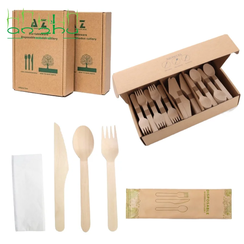 Pre Rolled Disposable Bamboo Cutlery Set: Biodegradable and Compostable Utensils Set Fork/spoon/Knife/Napkin for Party/Banquet