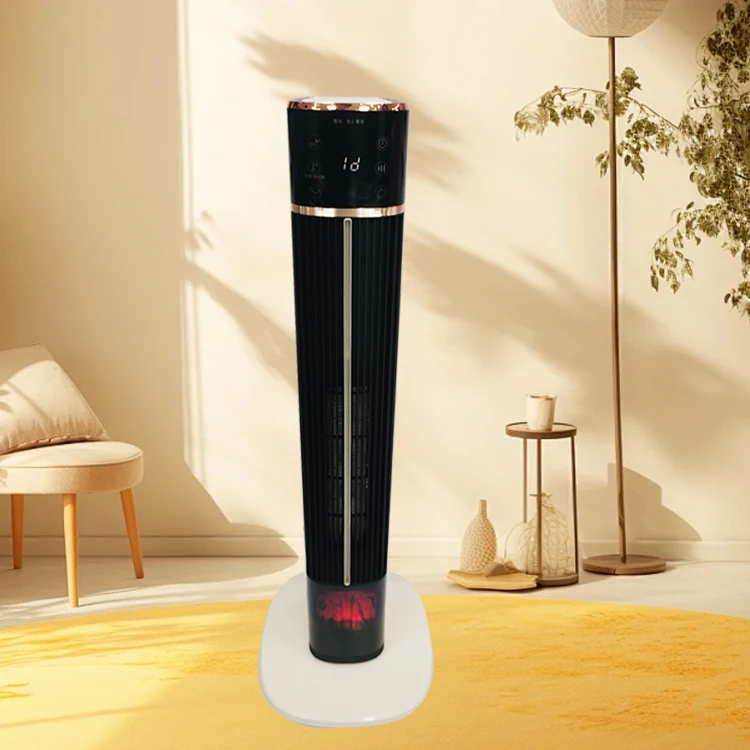 New design 2000W portable PTC ceramic fan electric fireplace LCD heater with remote for home