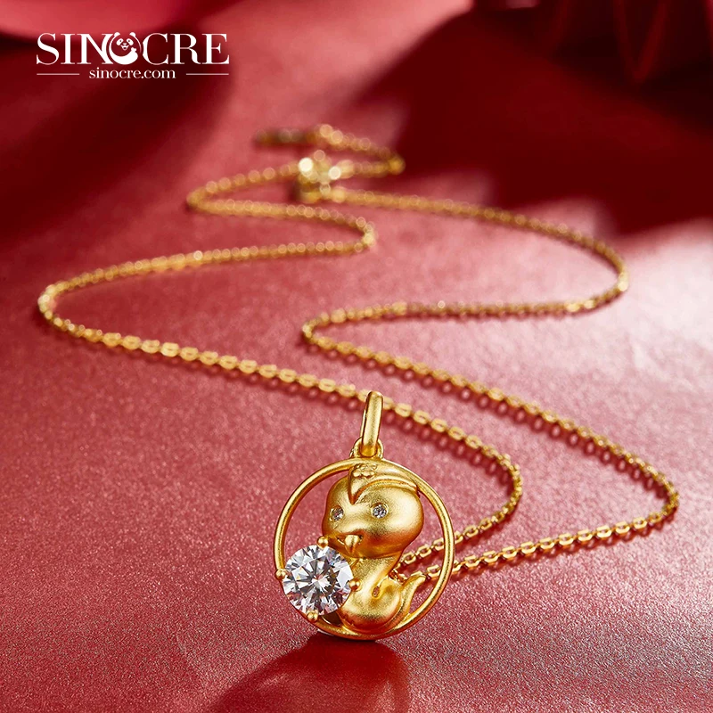 SINOCRE Latest Dog Lotus Pendant Gold TRENDY Pure Iced Out 18K Initial Necklace Twelve Zodiac Signs Animals