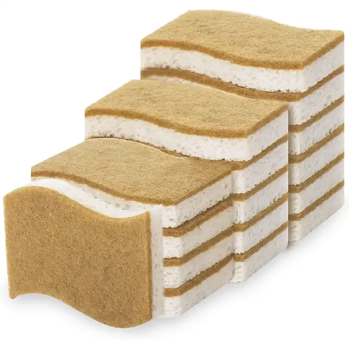 Custom Logo Natural  Cellulose Kitchen Dish cleaning biodegradable wood pulp coconut sisal sponge and Coconut Scrubber Sponge
