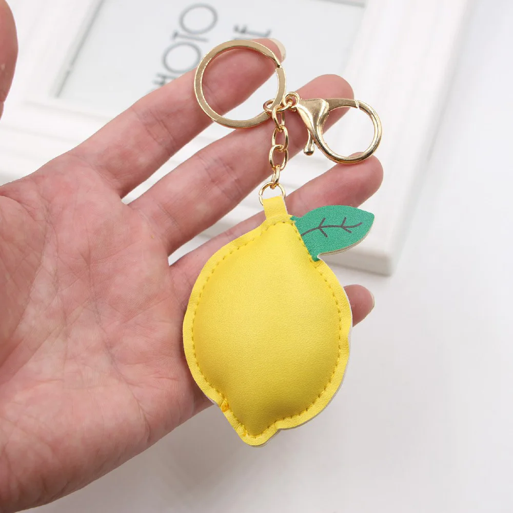 2024  Woman Purse Bag Charm Pendant Accessories 3d Lemon Keychain Lemon Pu Leather Key Chain Fruit Keychain