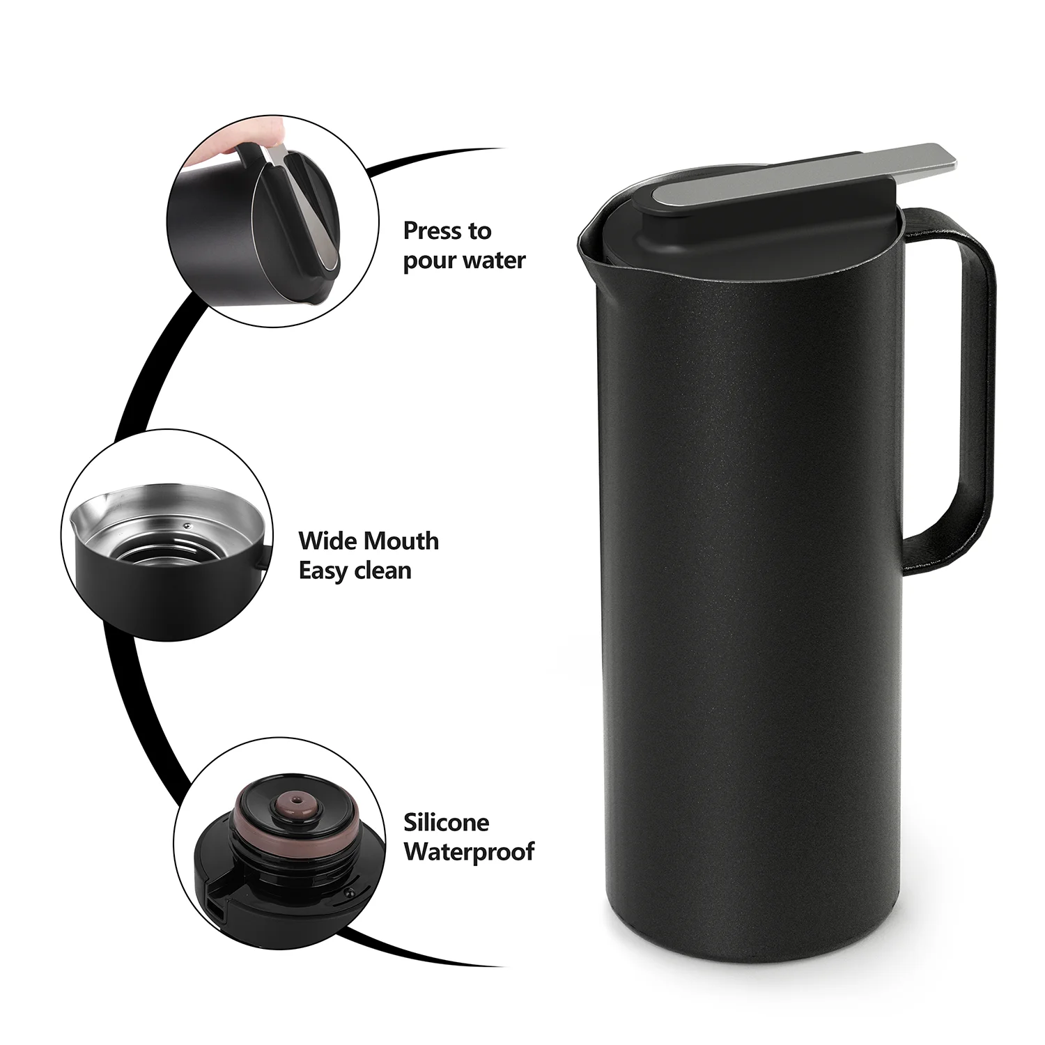 Double Wall Stainless Steel 304S Vacuum Flasks Insulated Thermos Tea Coffee Pot 1380ml 47oz Coffee Carafe with Handle