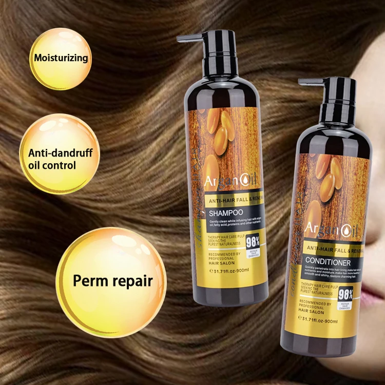 Private Label 100 % Pure natural Organic moisturizing hair growth dry bifurcation Itchy scalp Argan Oil Shampoo conditioner