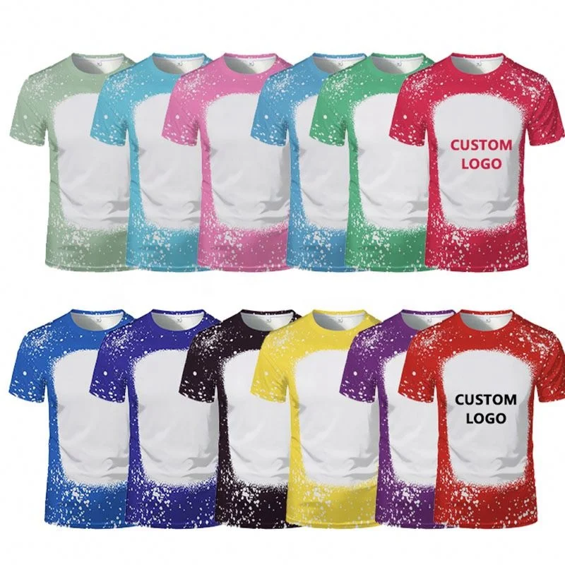 Wholesale Quick Dry Blanks Faux Sublimation Bleach Tshirts Custom Sublimation Printing Logo Blank Short Sleeve Unisex T-Shirt