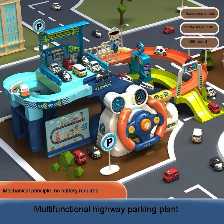 New Arrival Kid DIY Assemble Slot Toy Parking Garage Steering Wheel Toys Car Driving Simulation Track Urban Rail Transit