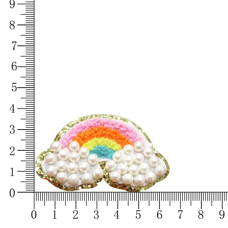 March Expo Hot Selling Custom Embroidery Pearl Heart Patches ,Rainbow Chenille Patch Iron On