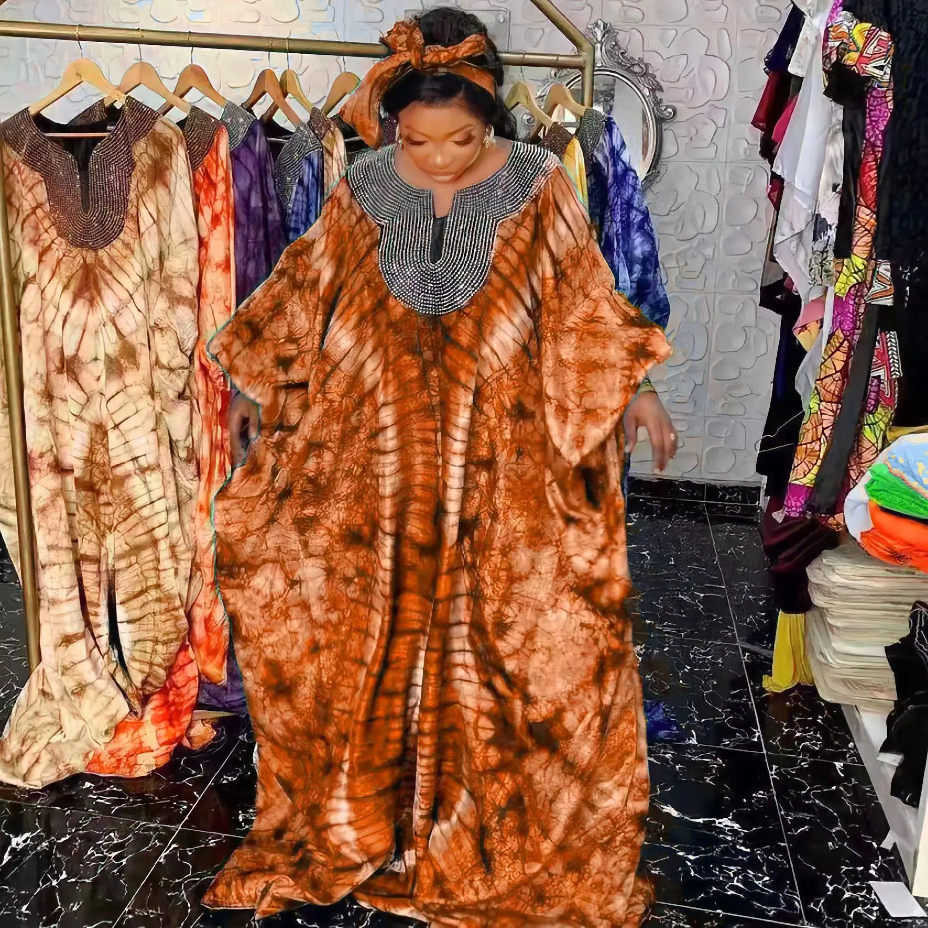 PROMISTAR Traditional African Clothing Dress Oversized Chic Robe Africaine Femme Kenyan Polyester Dashiki