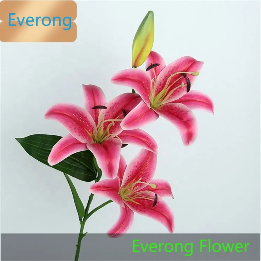 X-1125 100CM Colored Lilies White 3 Heads 1 Bud Artificial Silk Tiger Lily Flowers