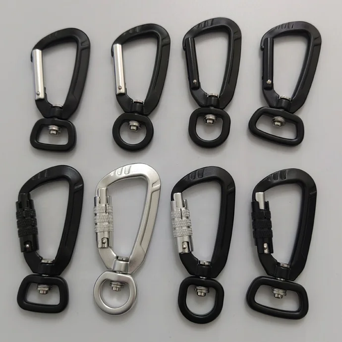 Rotating 7075 Push Gate Aluminum Swivel Carabiner Clip Hook for Pet Dog Leash harness, Camping, Hiking, Key chains