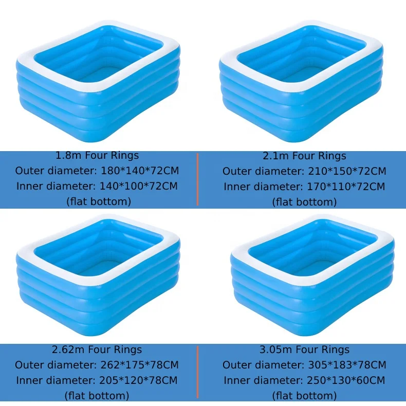 Rectangular blue white children PVC lounge swimming kids water pools outdoor home large inflatable pool