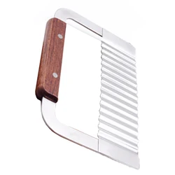 2021 Hot selling Stainless Steel Wave Cutter Wooden Handle Potato Vegetable Fruit Cut Flower Knife French Fries Cut Knife