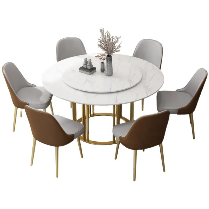 
Hotel negotiation desk Nordic Light luxury round household restaurant sintered stone dining table 